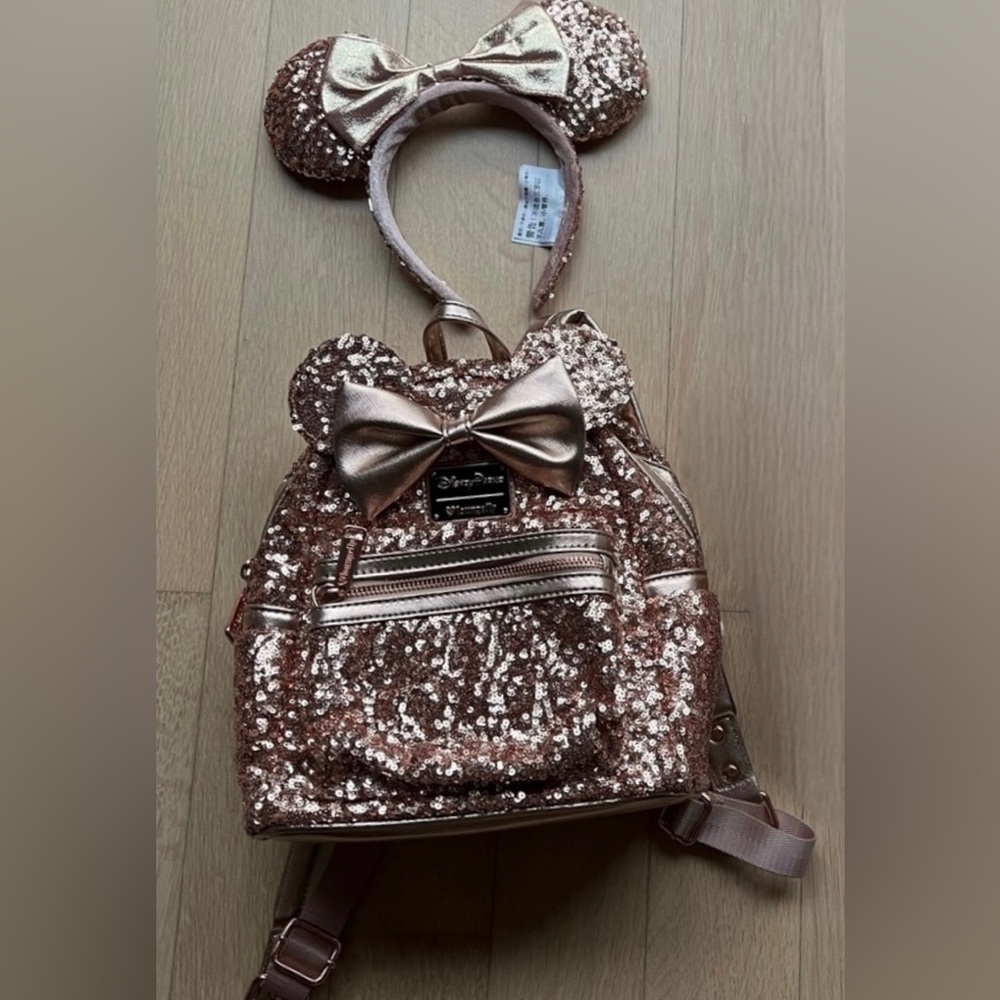RESERVED COPY - Disneyparks Minnie Loungefly rose gold mini Backpack and ears
